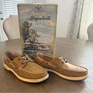 Margaritaville Men's Tan Leather Slip-On Boat Shoes